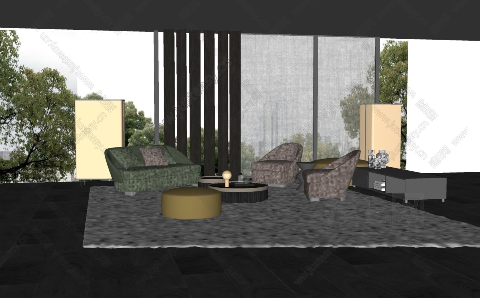 意大利 米洛提 Minotti 现代沙发茶几组合模型SU模型下载[ID:109857135]_建E室内设计网