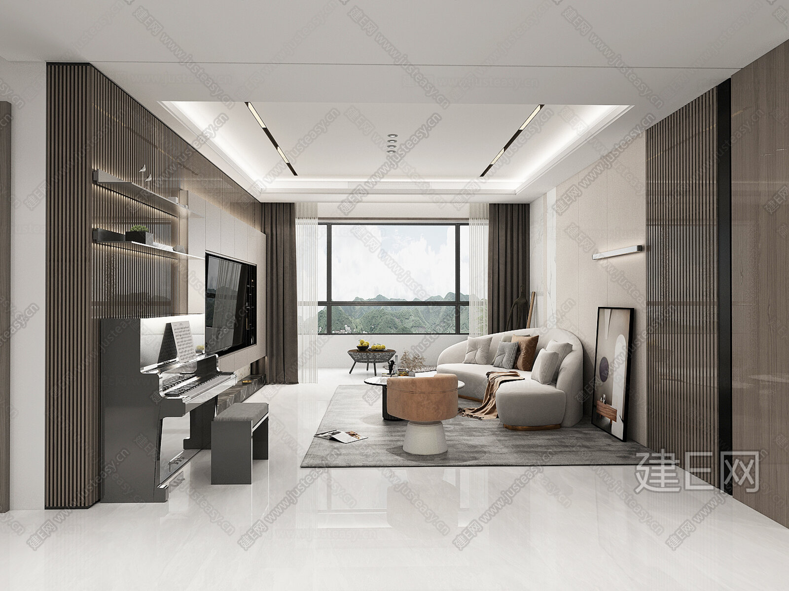 【现代客厅3d模型】建E网_现代客厅3d模型下载[ID:116674585]_打造3d现代客厅模型免费下载平台