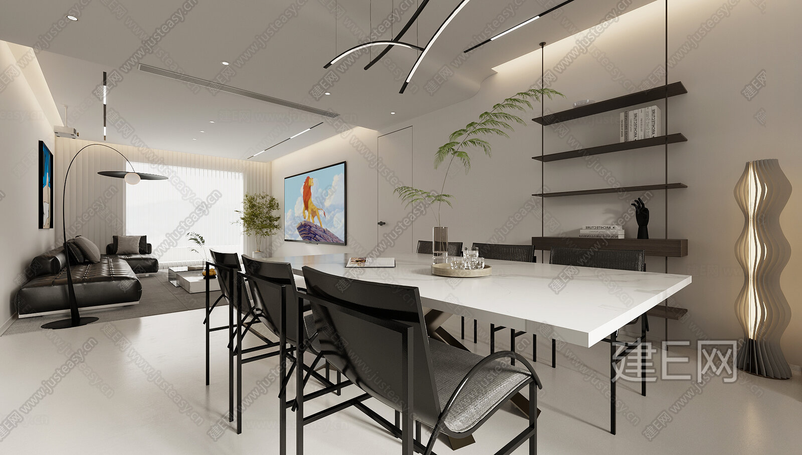 现代极简客餐厅模型SU模型下载[ID:110774726]_建E室内设计网