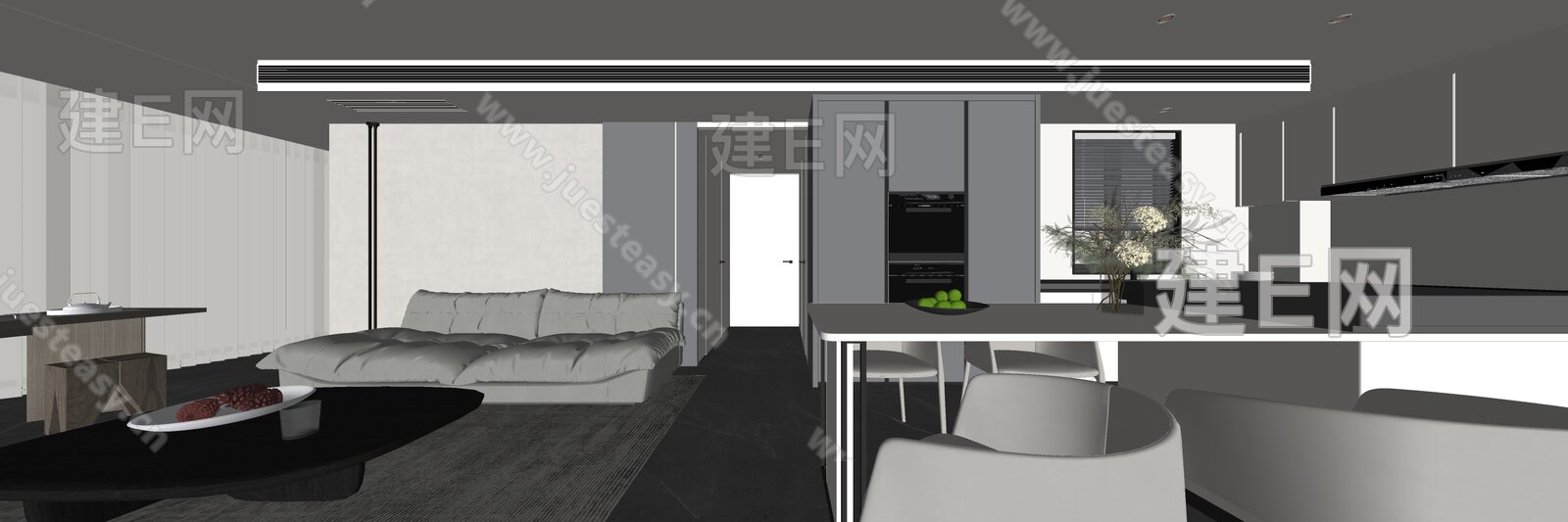 现代极简客餐厅模型SU模型下载[ID:110512479]_建e网su模型