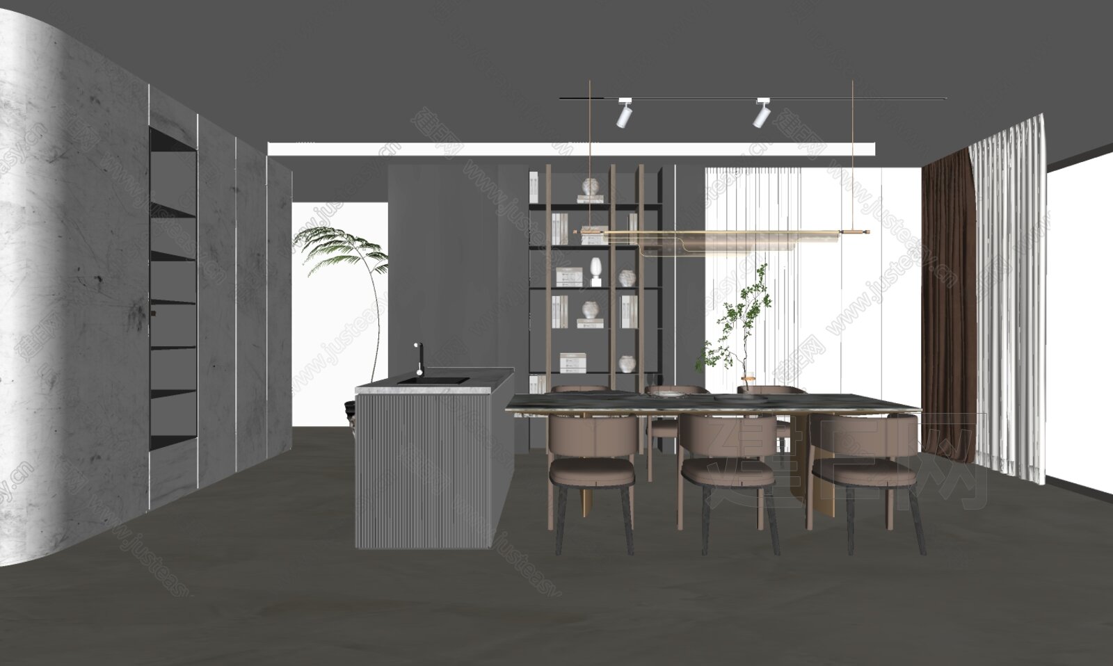 现代餐厅模型SU模型下载[ID:110315974]_建e网su模型