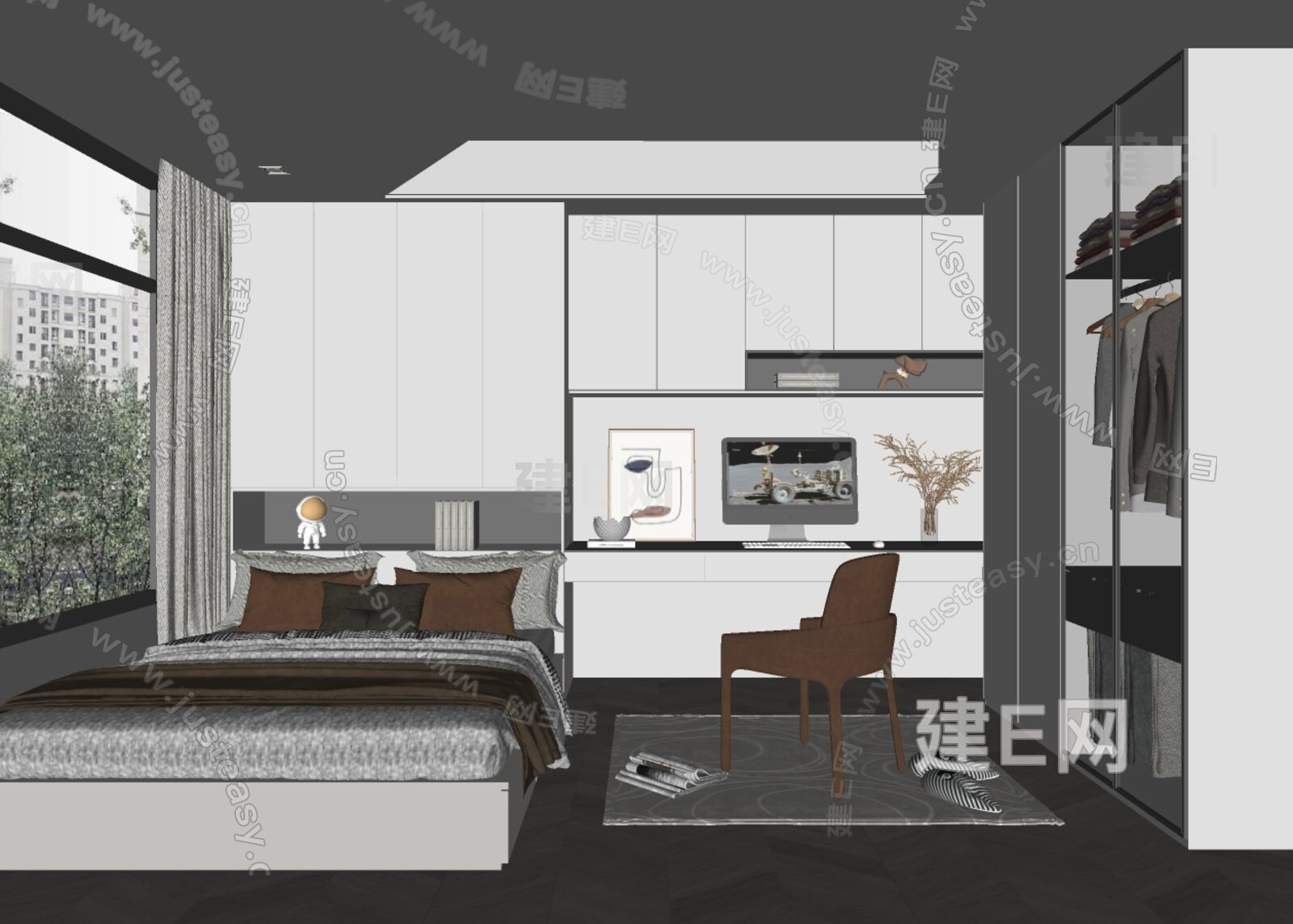 现代榻榻米卧室模型SU模型下载[ID:110905788]_建E室内设计网