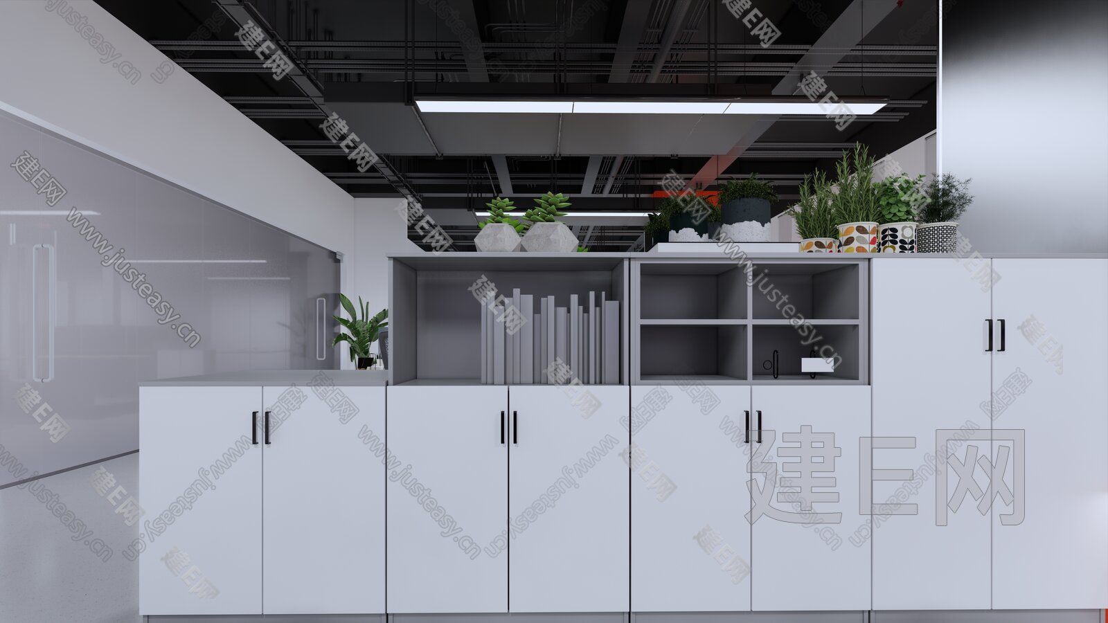 现代公共办公区模型SU模型下载[ID:111102338]_建E室内设计网