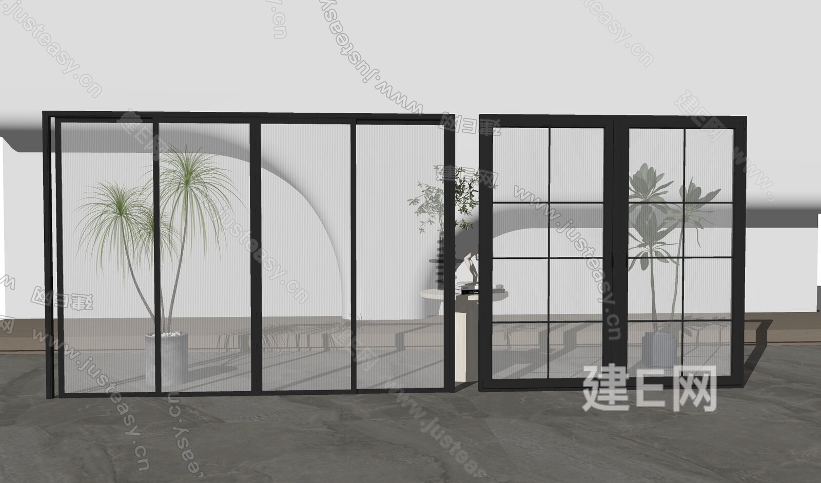 现代长虹玻璃门移门模型SU模型下载[ID:110774676]_建e网su模型