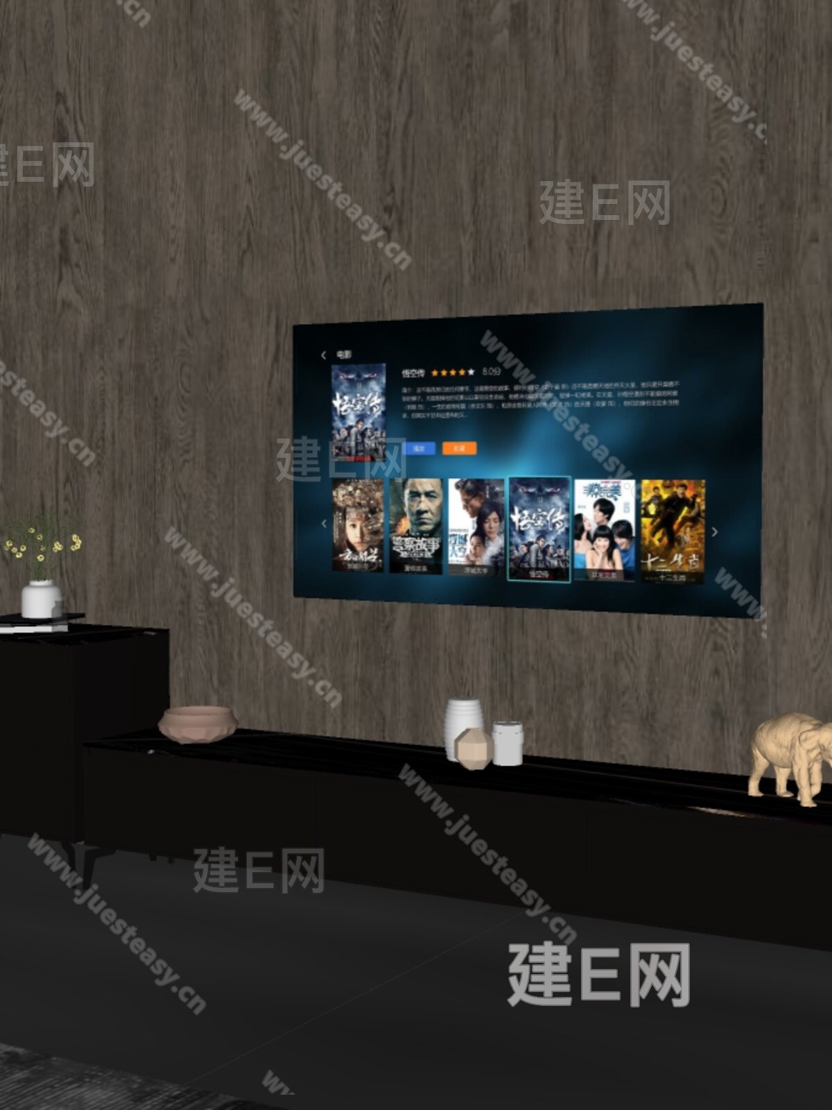 现代电视柜模型SU模型下载[ID:111430096]_建E室内设计网