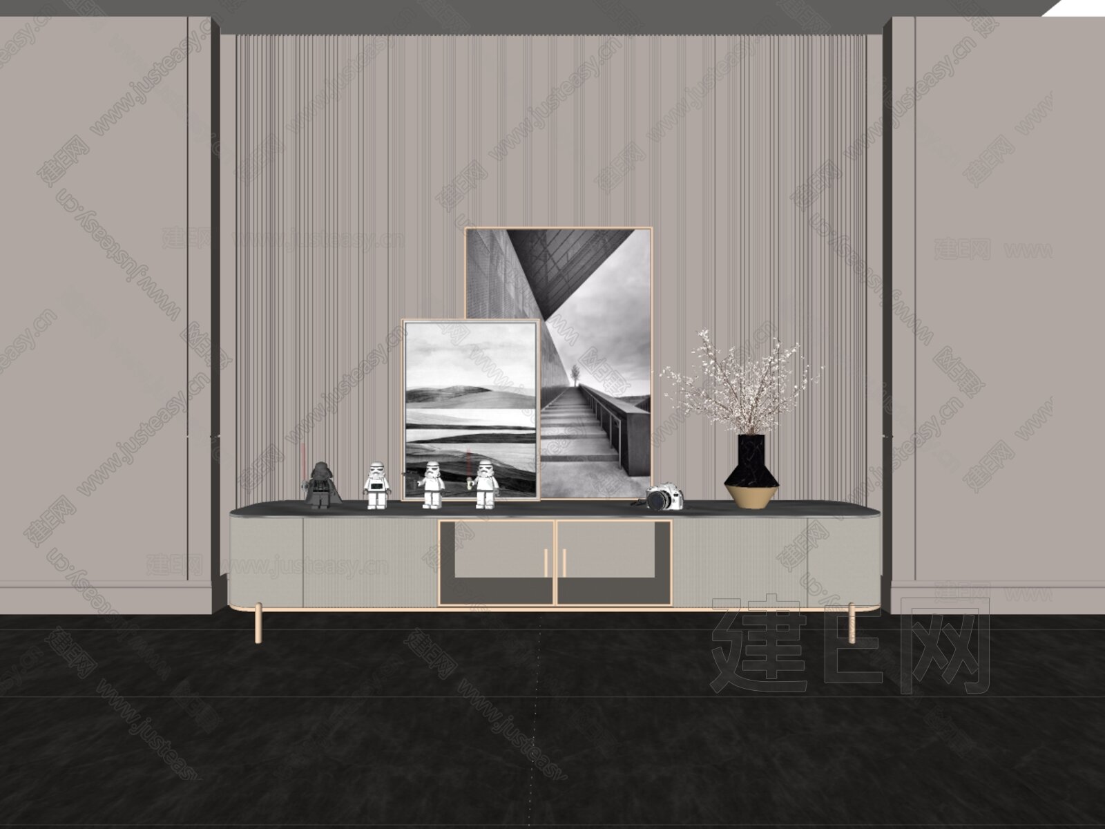 现代电视柜模型SU模型下载[ID:111429893]_建E室内设计网