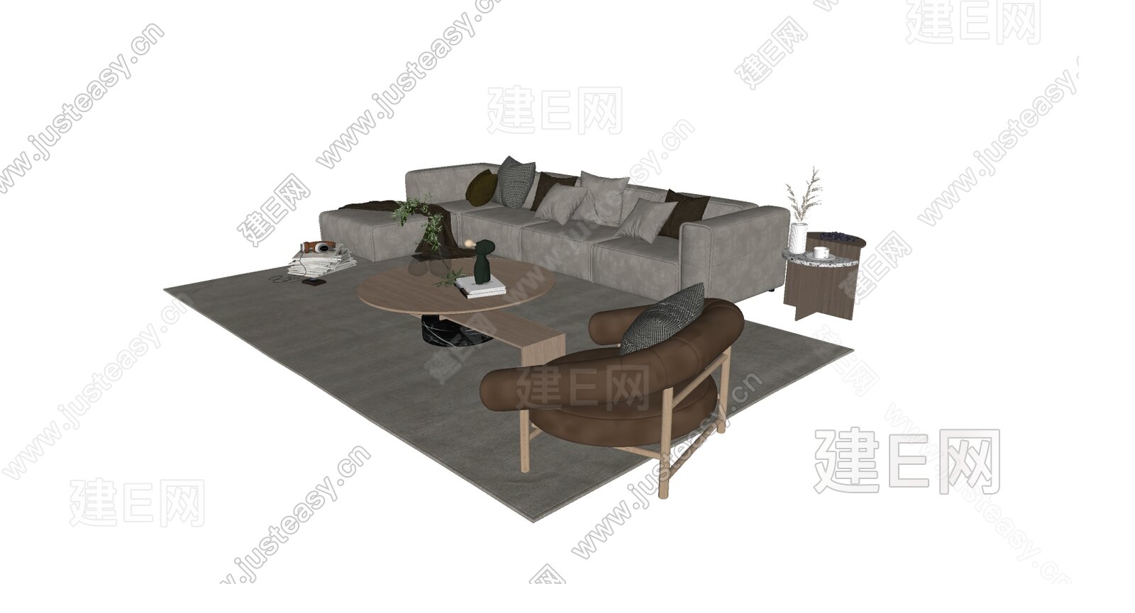 现代沙发茶几组合模型SU模型下载[ID:111430086]_建E室内设计网