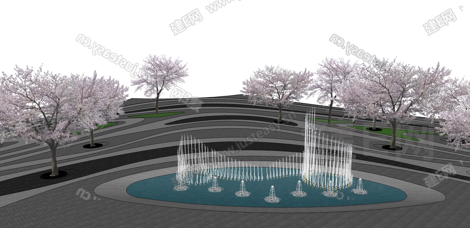 现代喷泉水景模型SU模型下载[ID:111298907]_建E室内设计网