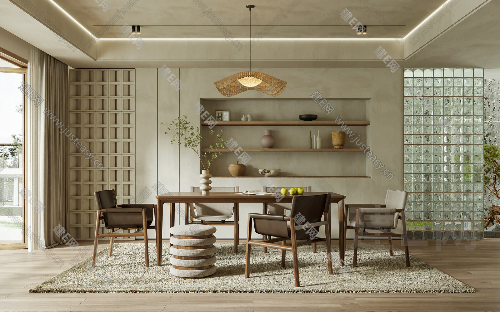 侘寂风餐厅SU模型下载[ID:111888656]，侘寂风餐厅，SU模型下载