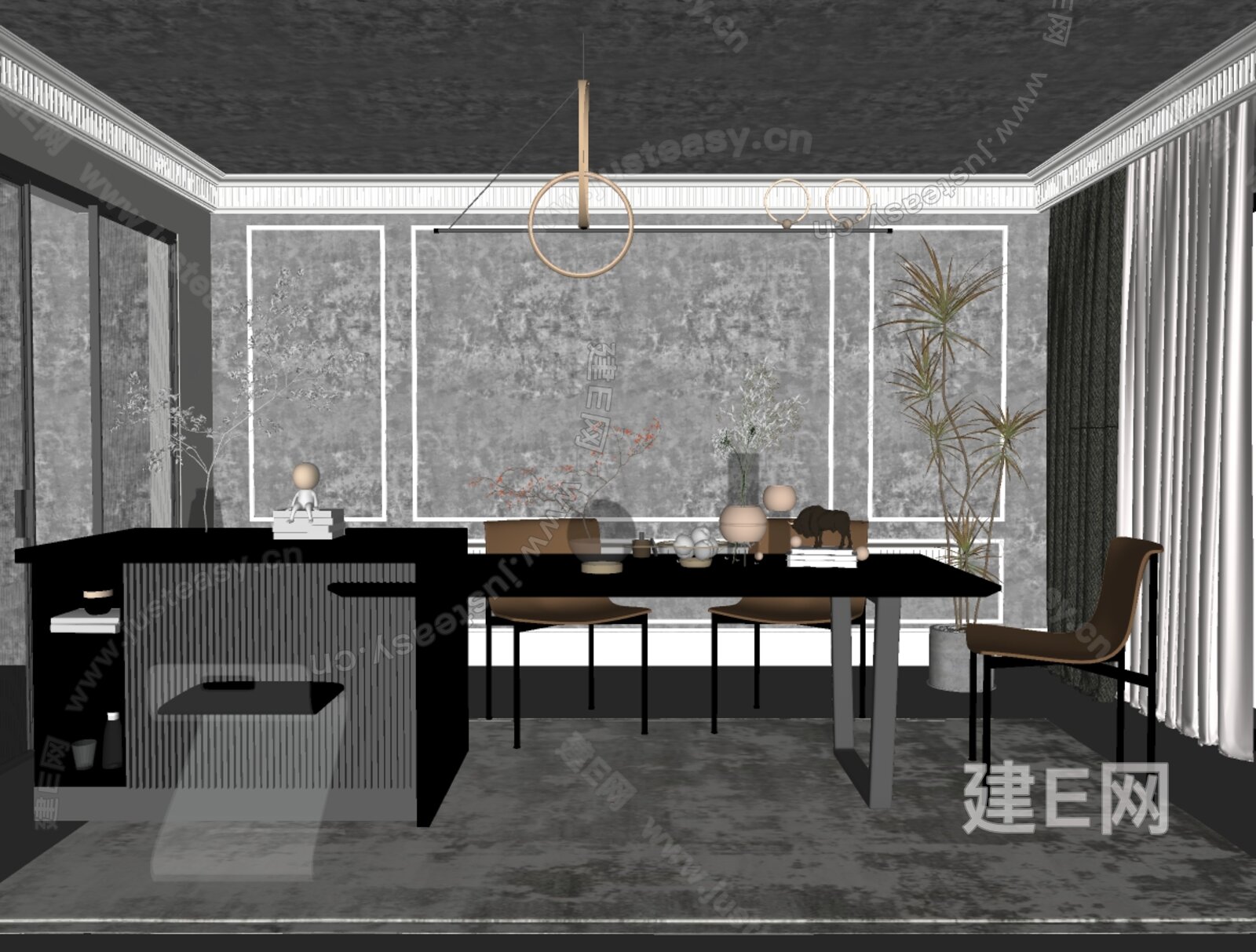 现代餐厅模型SU模型下载[ID:112544134]_建e网su模型