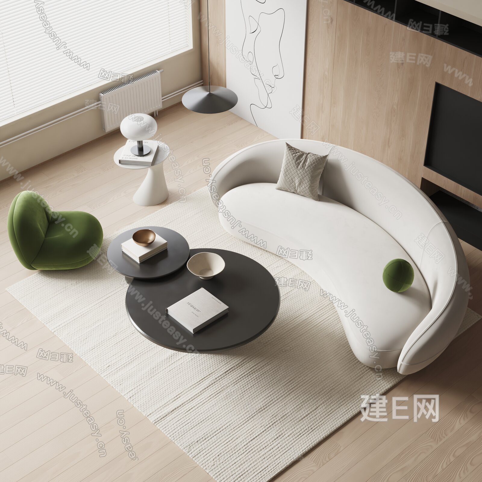 Lounge 侘寂风沙发茶几模型SU模型下载[ID:112609614]_建E室内设计网