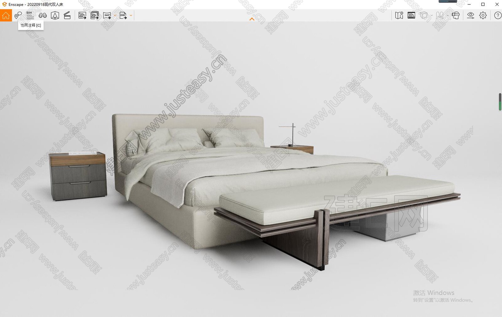 现代双人床模型SU模型下载[ID:112413026]_建E室内设计网