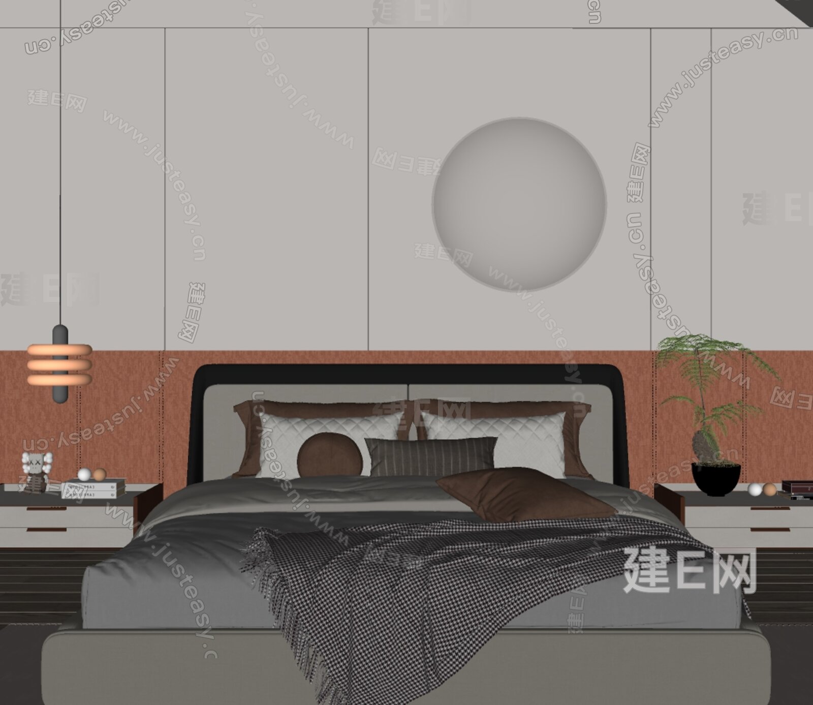 现代双人床模型SU模型下载[ID:113133996]_建E室内设计网