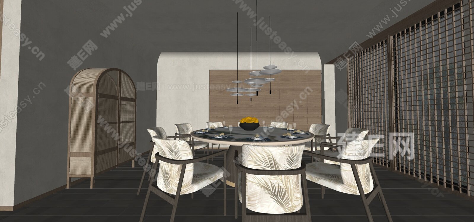 侘寂风餐厅包房模型SU模型下载[ID:112740742]_建E室内设计网