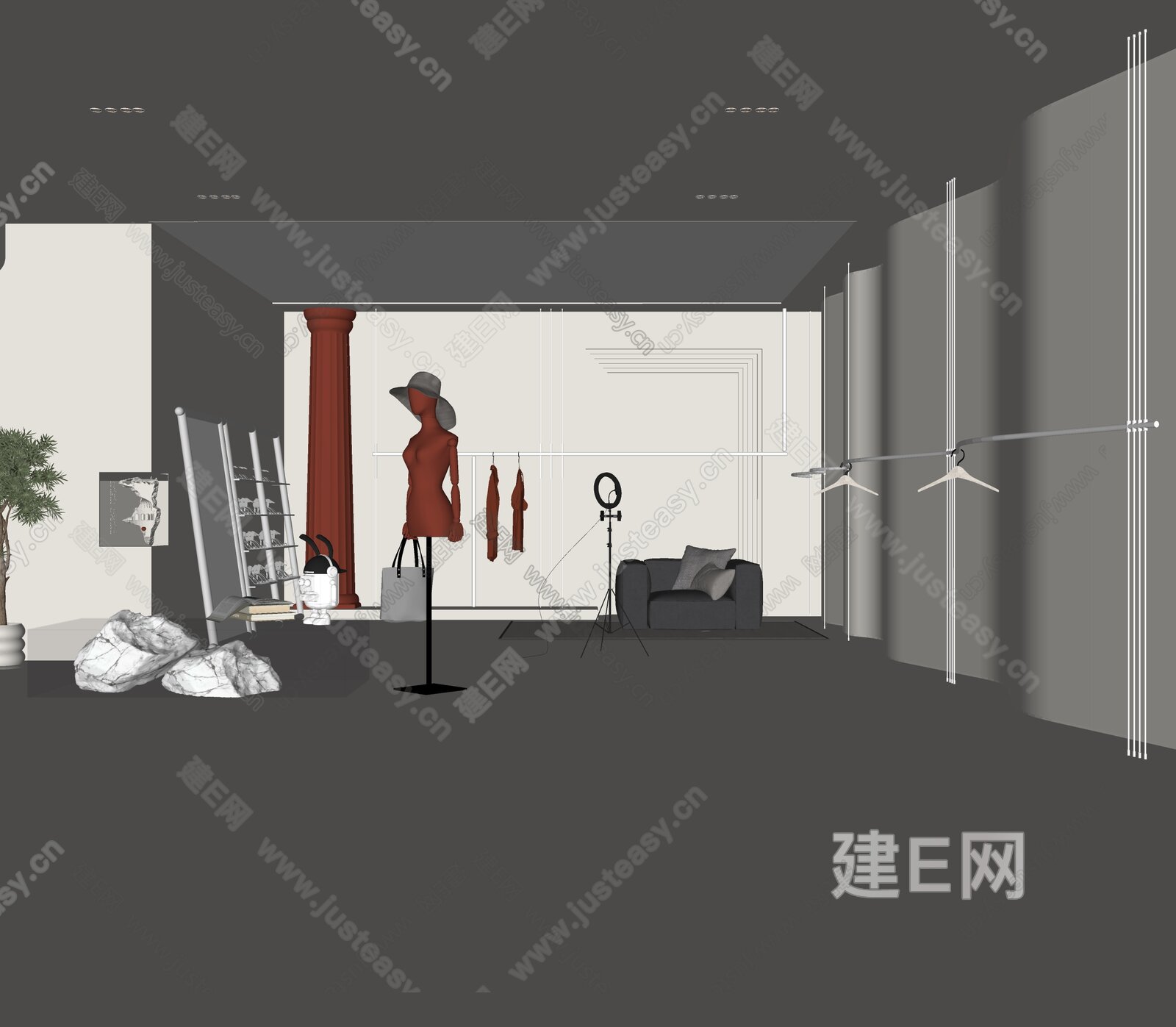 侘寂风服装店模型SU模型下载[ID:105138225]_建e网su模型