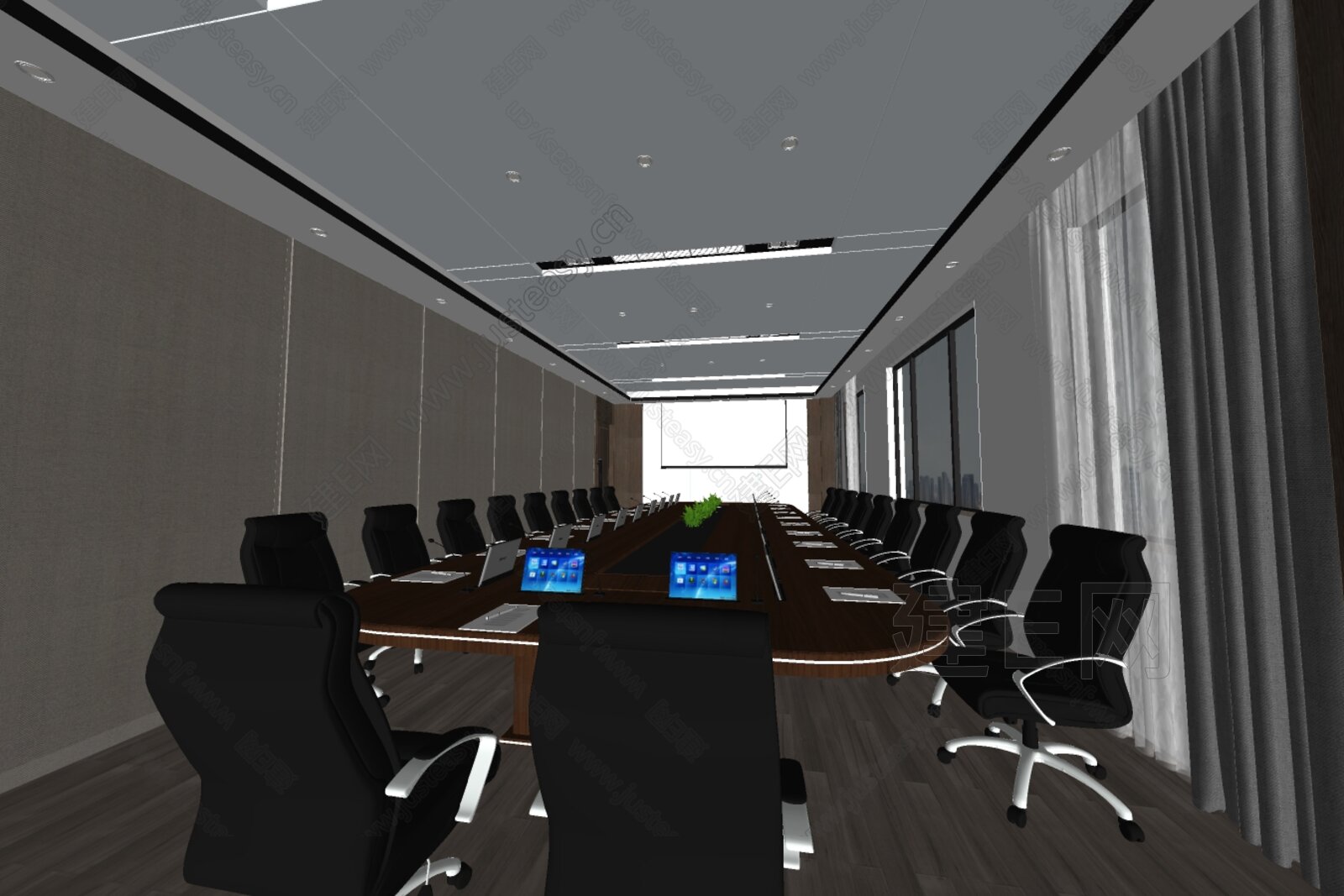 现代会议室模型SU模型下载[ID:105138211]_建e网su模型