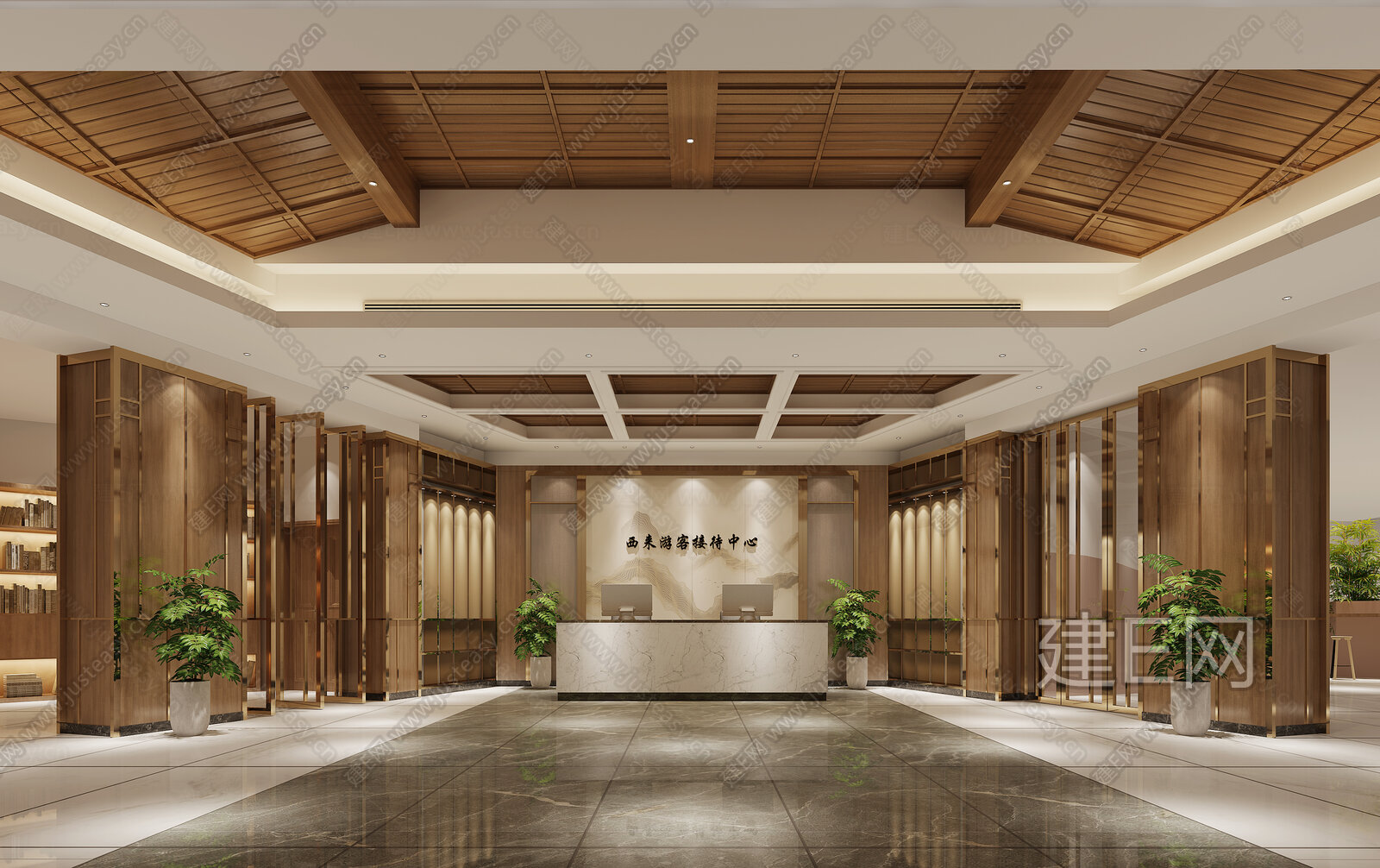 新中式接待大厅3d模型下载[ID:110514399]_建e网3d模型