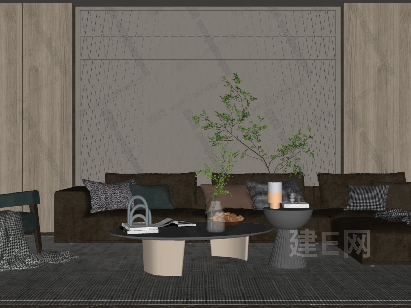 现代沙发茶几组合模型SU模型下载[ID:105859109]_建E室内设计网