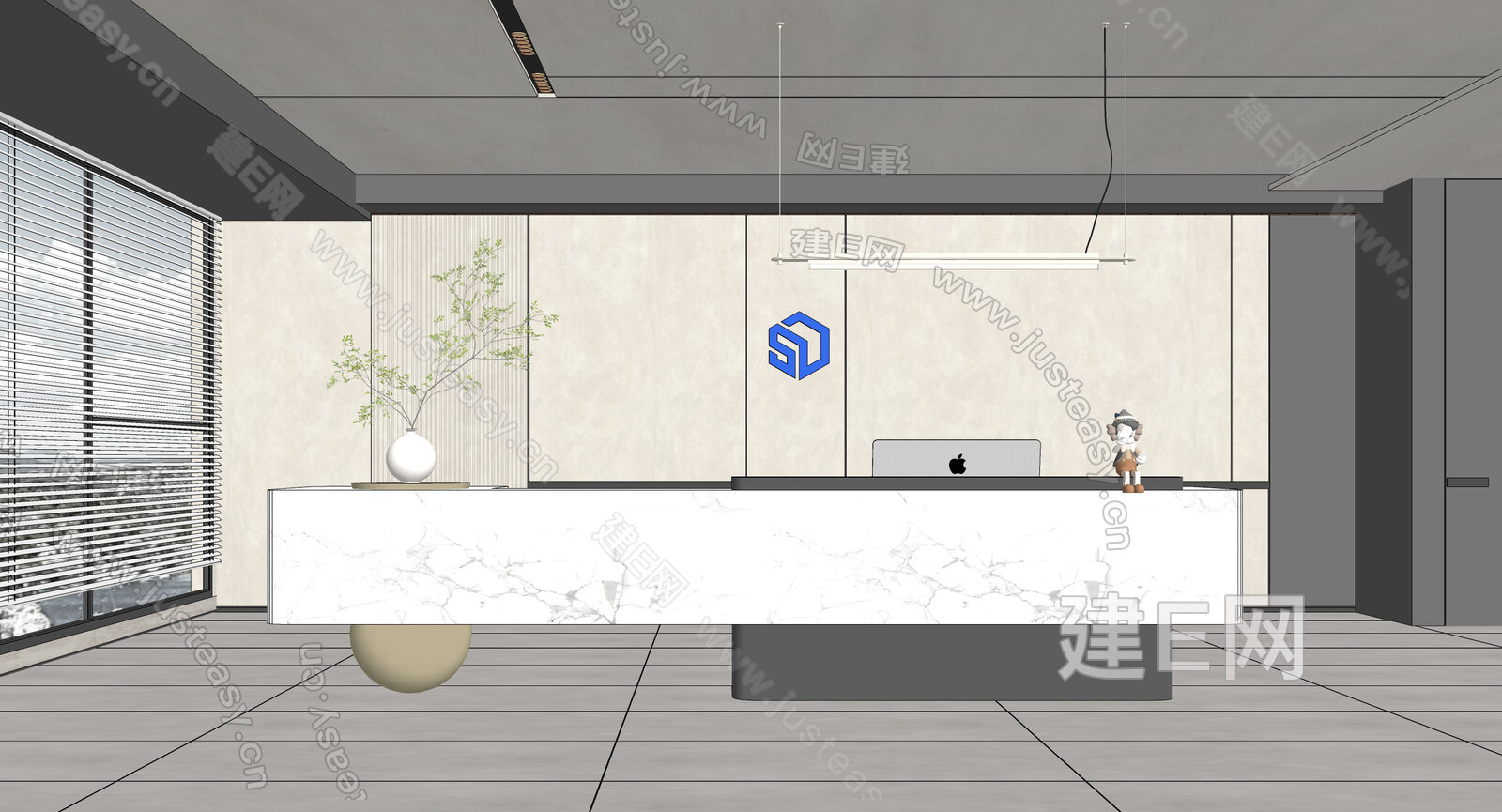 现代公司前台模型SU模型下载[ID:105859172]_建E室内设计网