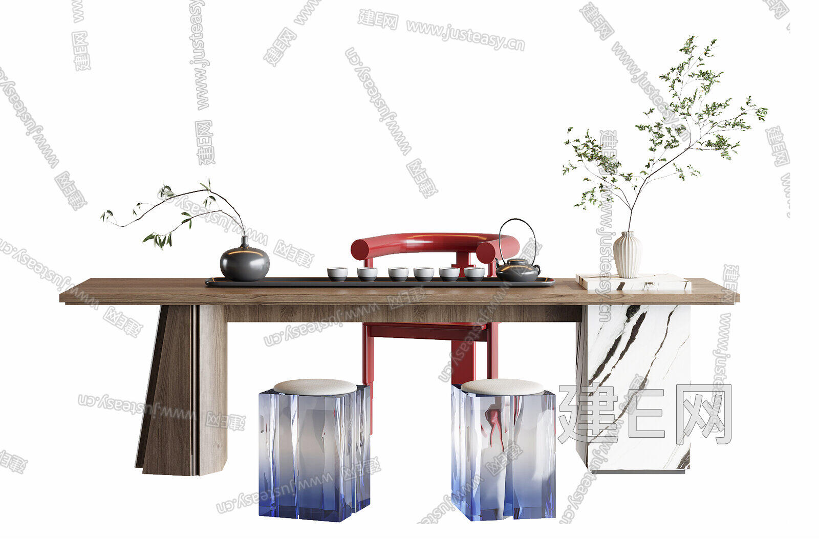 现代茶桌椅组合su模型