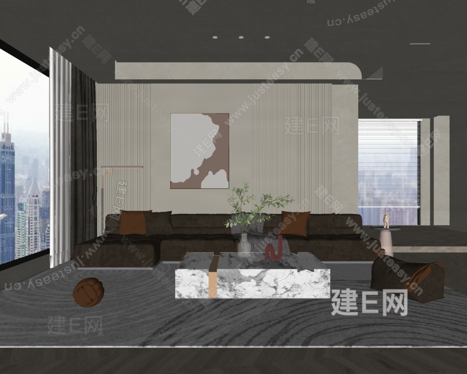 现代沙发茶几组合模型SU模型下载[ID:106252496]_建E室内设计网