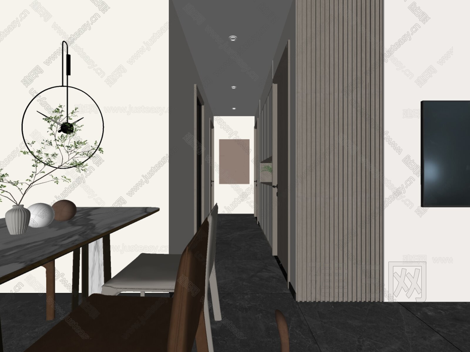 现代极简客餐厅模型SU模型下载[ID:106383480]_建e网su模型