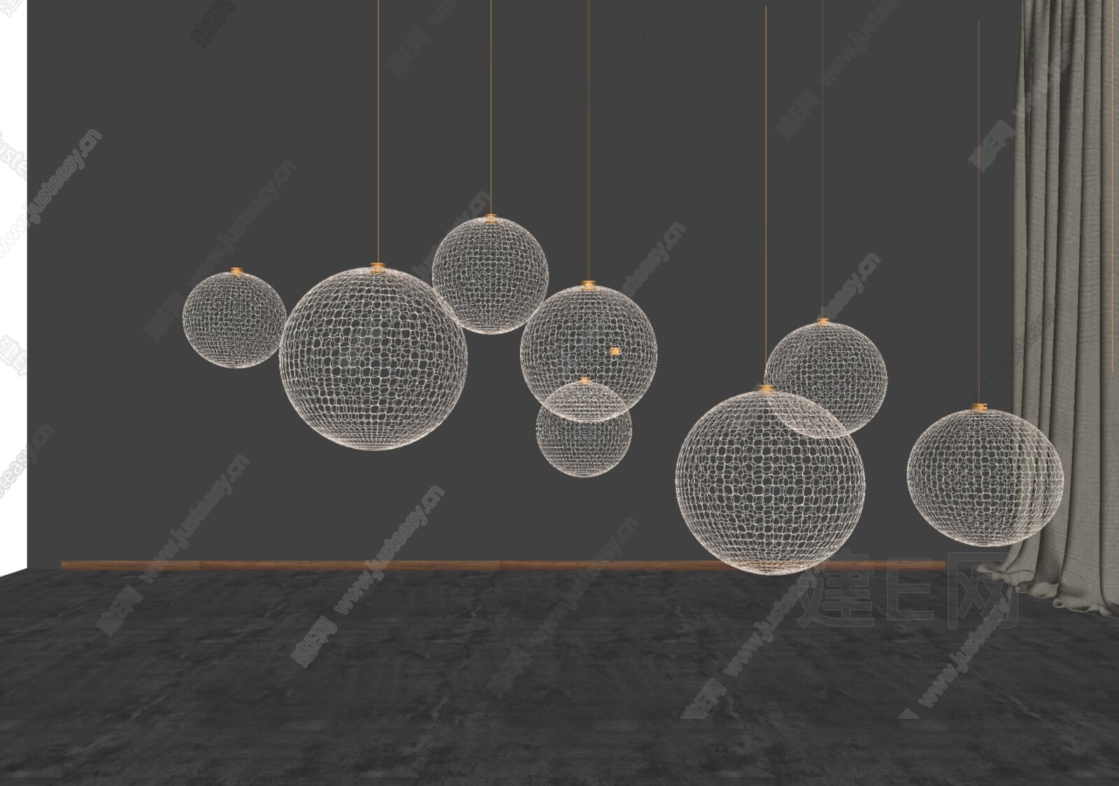 现代球形吊灯模型SU模型下载[ID:106383363]_建E室内设计网