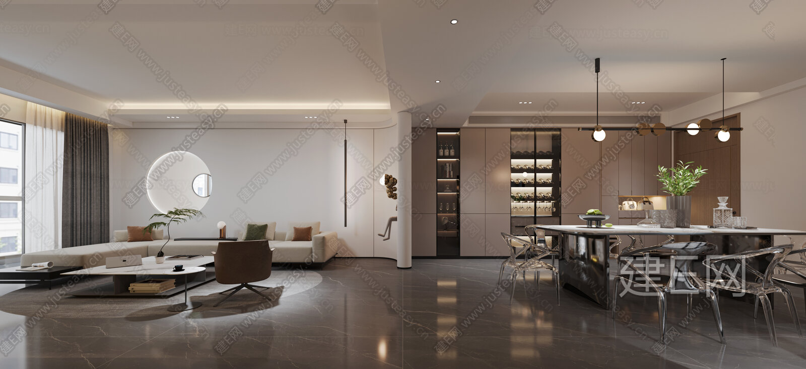【现代客餐厅3d模型】建E网_现代客餐厅3d模型下载[ID:110645324]_打造3d现代客餐厅模型免费下载平台