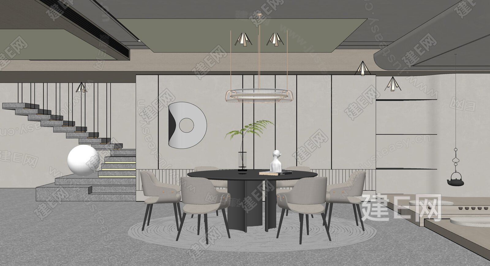 现代餐厅模型SU模型下载[ID:105924727]_建e网su模型