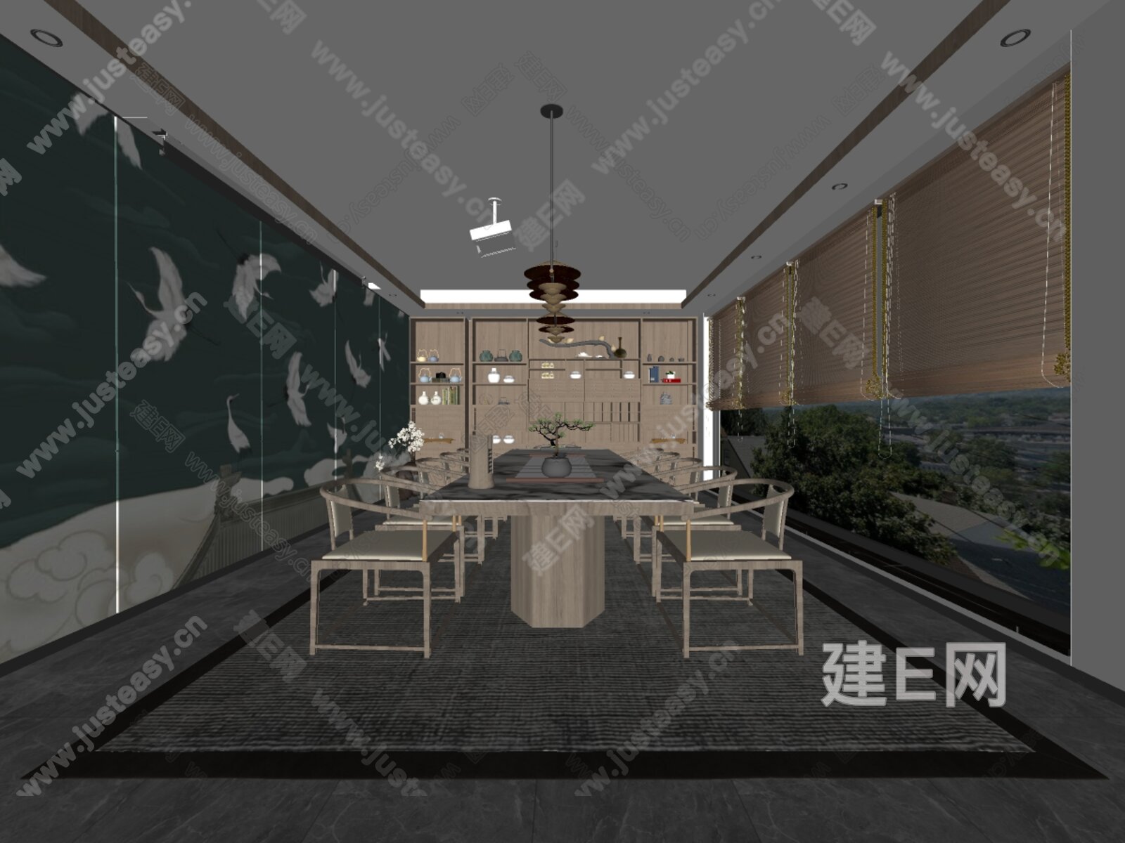 新中式茶室模型SU模型下载[ID:106514512]_建e网su模型