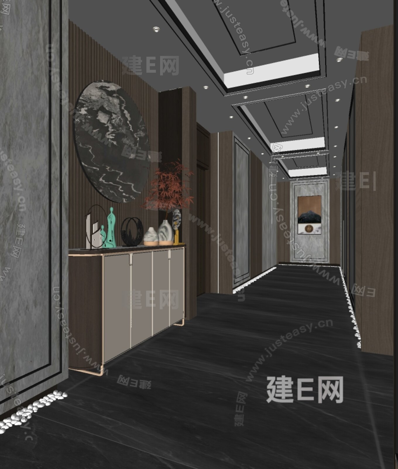 新中式过道模型SU模型下载[ID:106449090]_建E室内设计网
