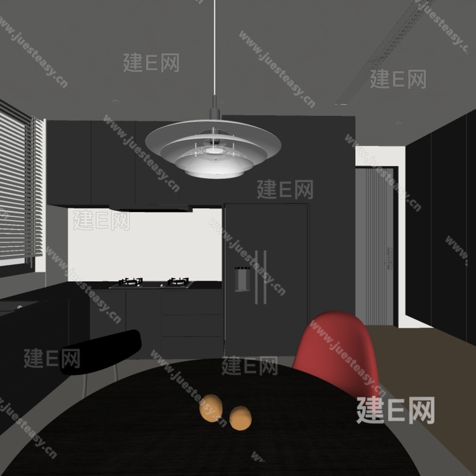 现代极简客餐厅 模型SU模型下载[ID:106645619]_建e网su模型