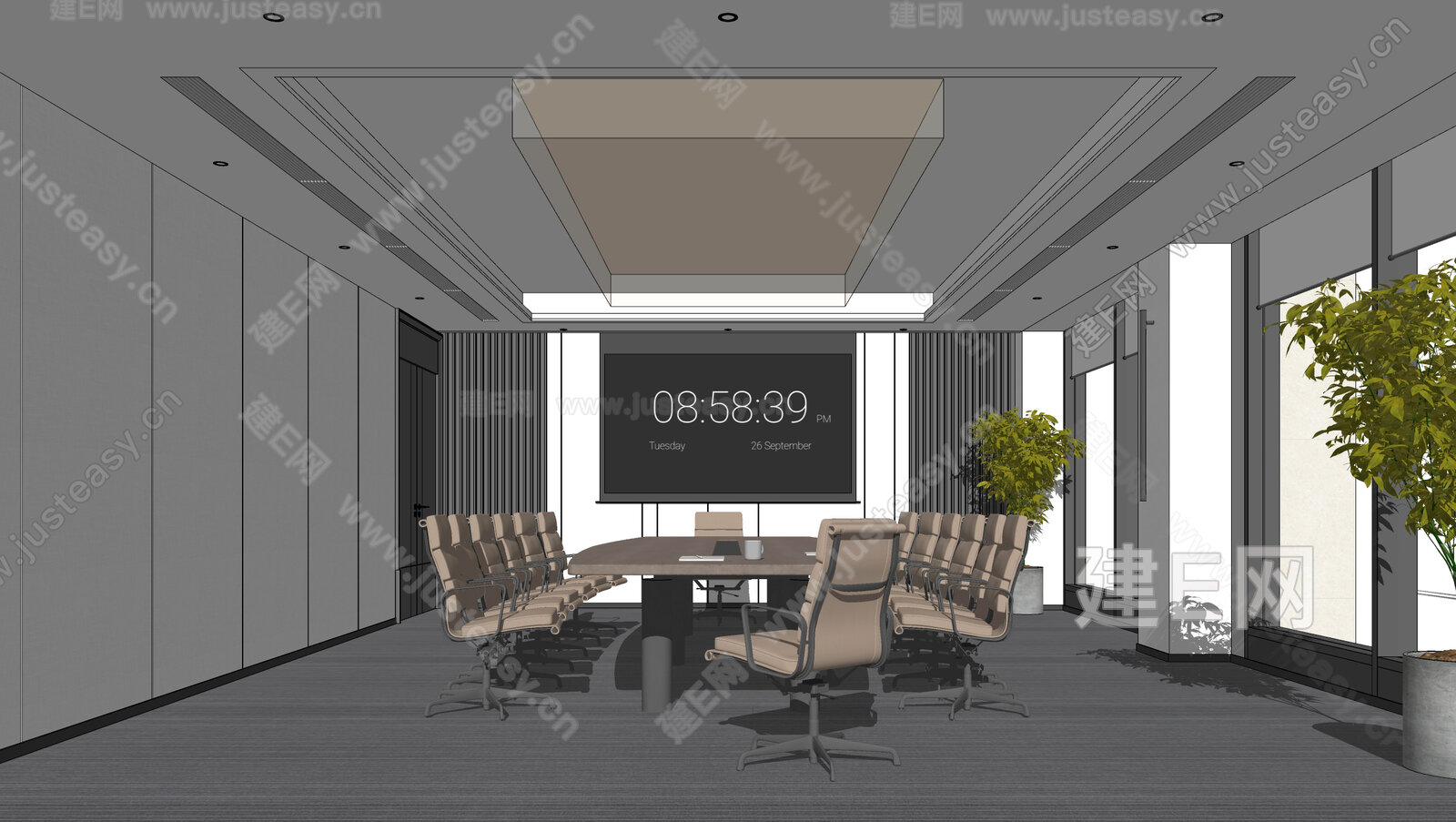 现代会议室模型SU模型下载[ID:107300990]_建e网su模型