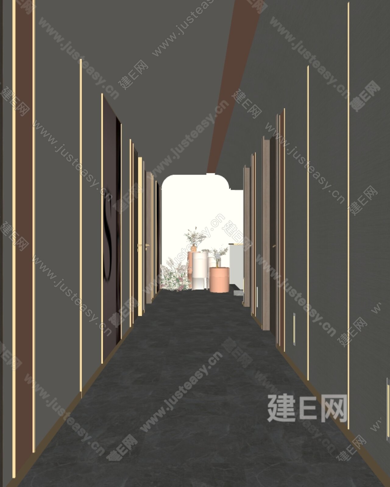 现代酒店过道模型SU模型下载[ID:107432154]_建E室内设计网