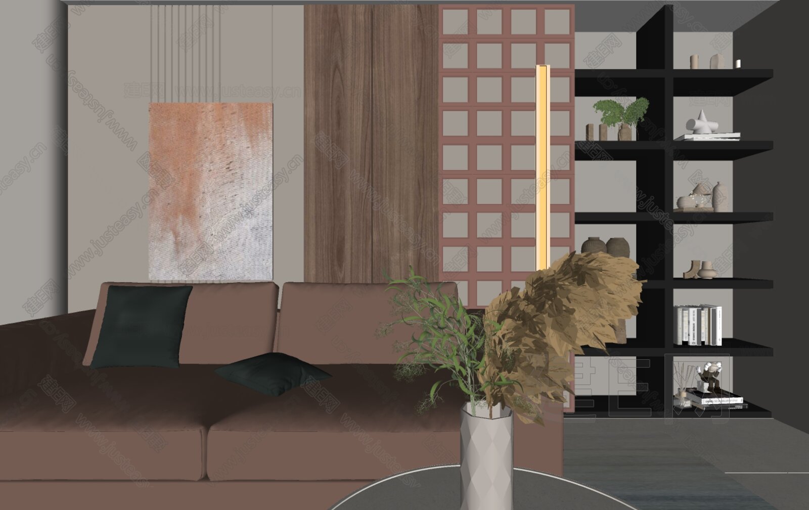 现代客厅 模型SU模型下载[ID:107432028]_建E室内设计网