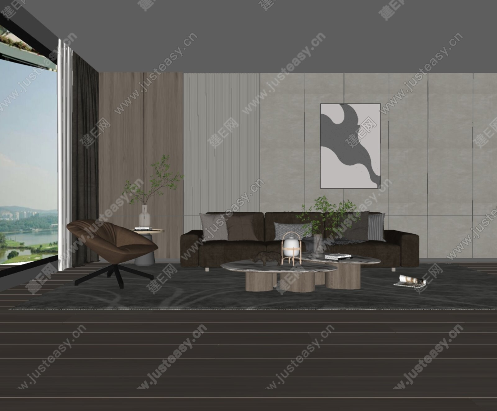 现代沙发茶几组合模型SU模型下载[ID:107169832]_建E室内设计网
