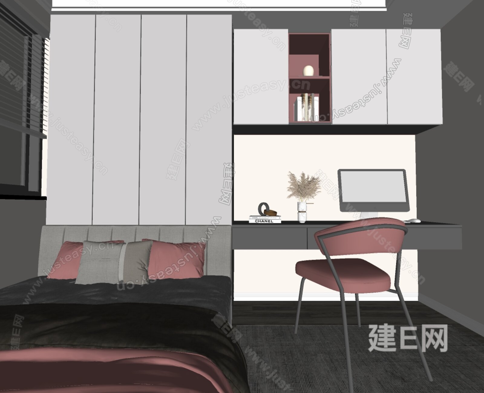 现代榻榻米卧室模型SU模型下载[ID:107169884]_建E室内设计网