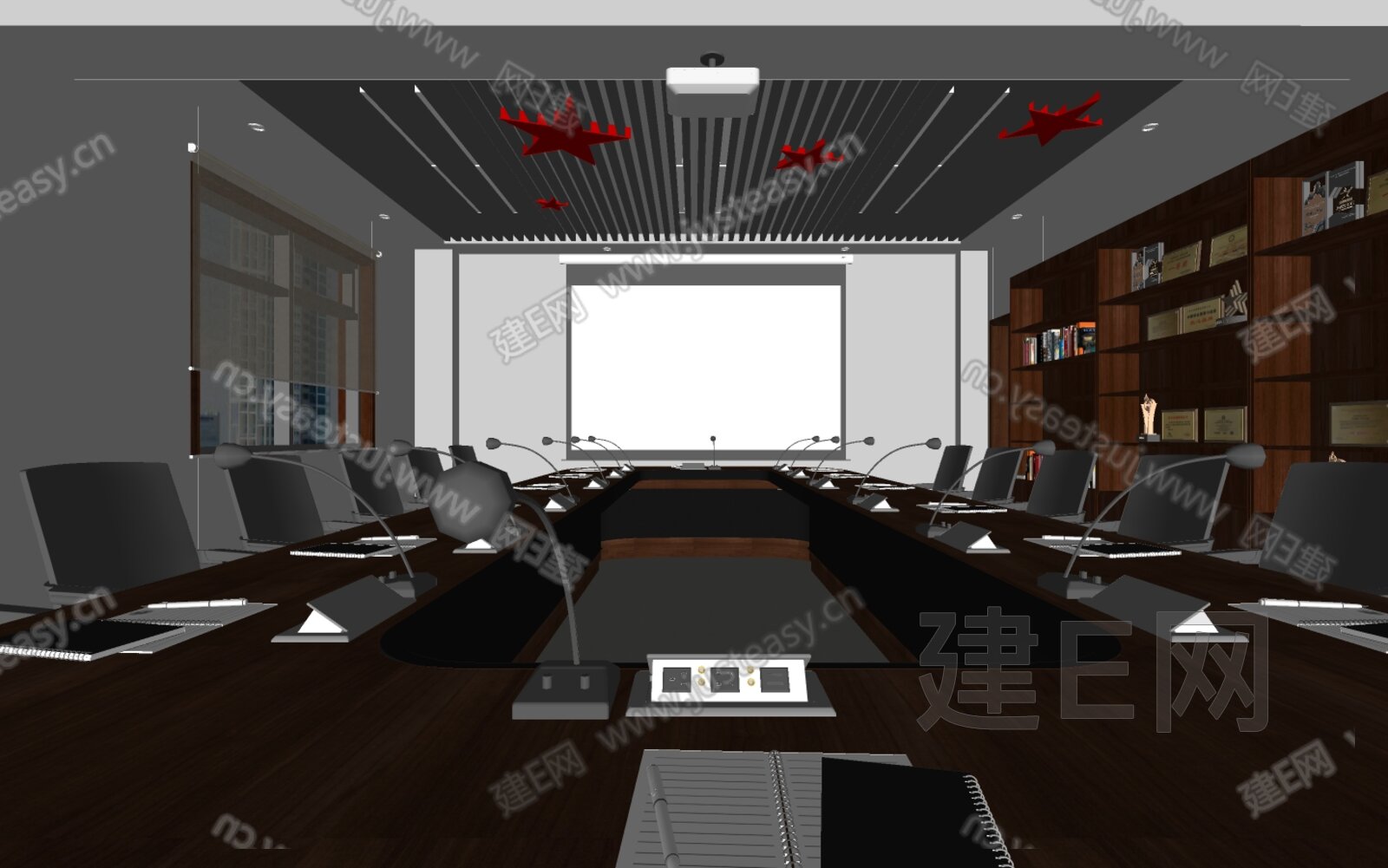 现代党建会议室模型SU模型下载[ID:107169870]_建e网su模型