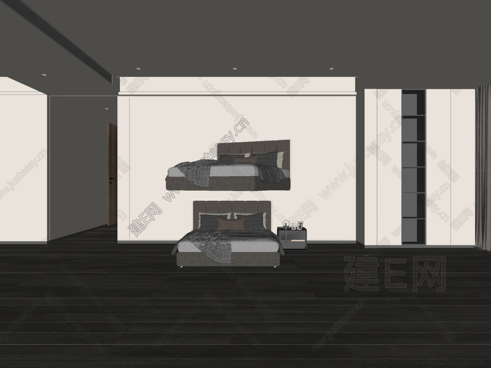 现代双人床模型SU模型下载[ID:107104506]_建E室内设计网