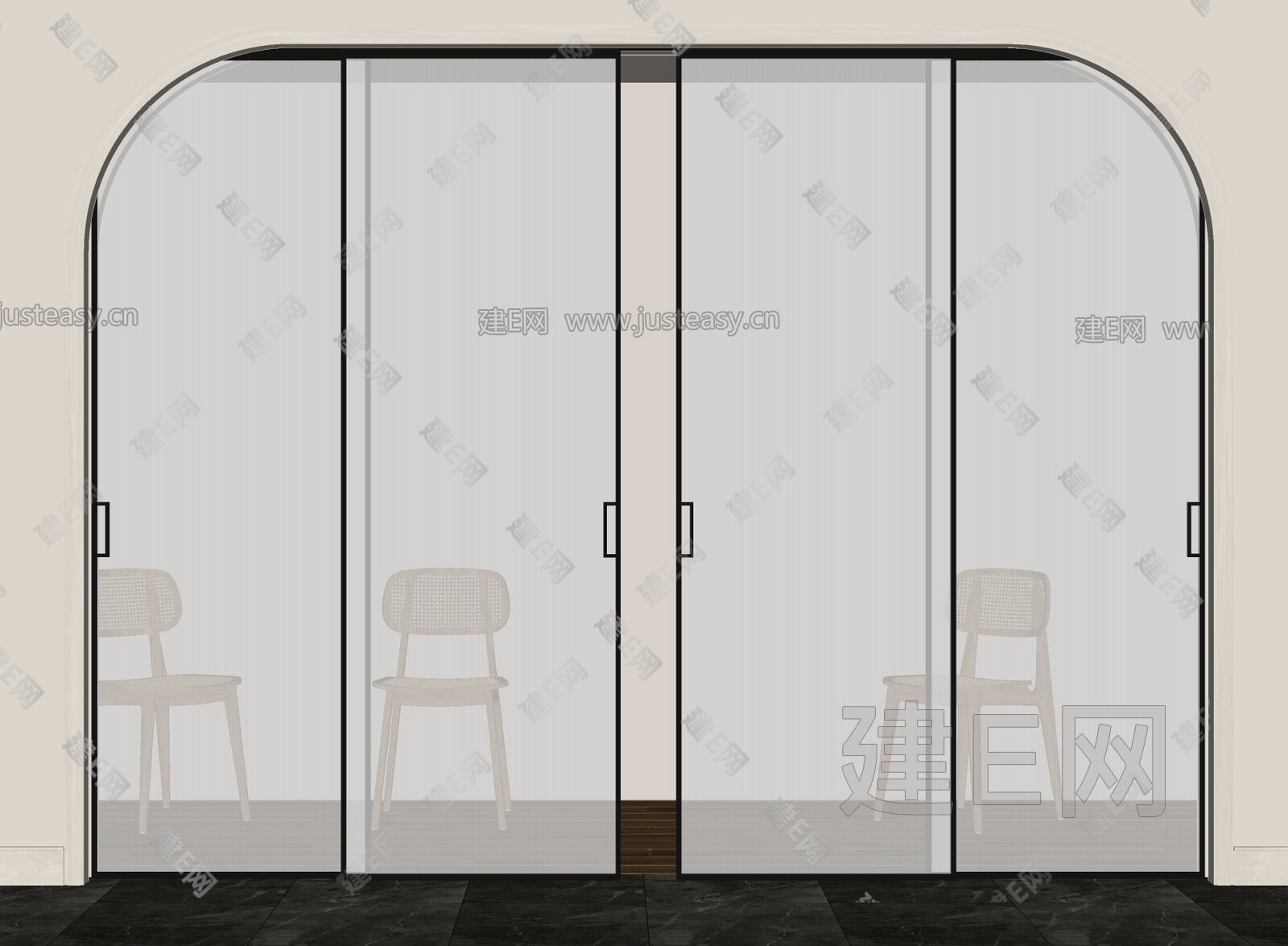 法式长虹玻璃移门模型SU模型下载[ID:107759724]_建E室内设计网
