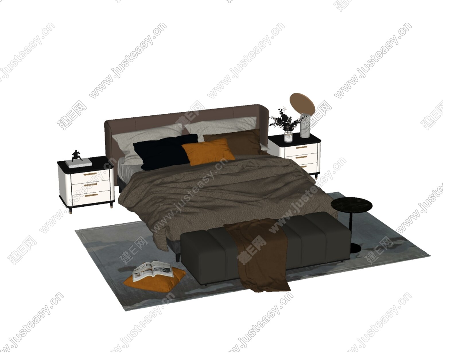 现代双人床模型SU模型下载[ID:107694103]_建E室内设计网