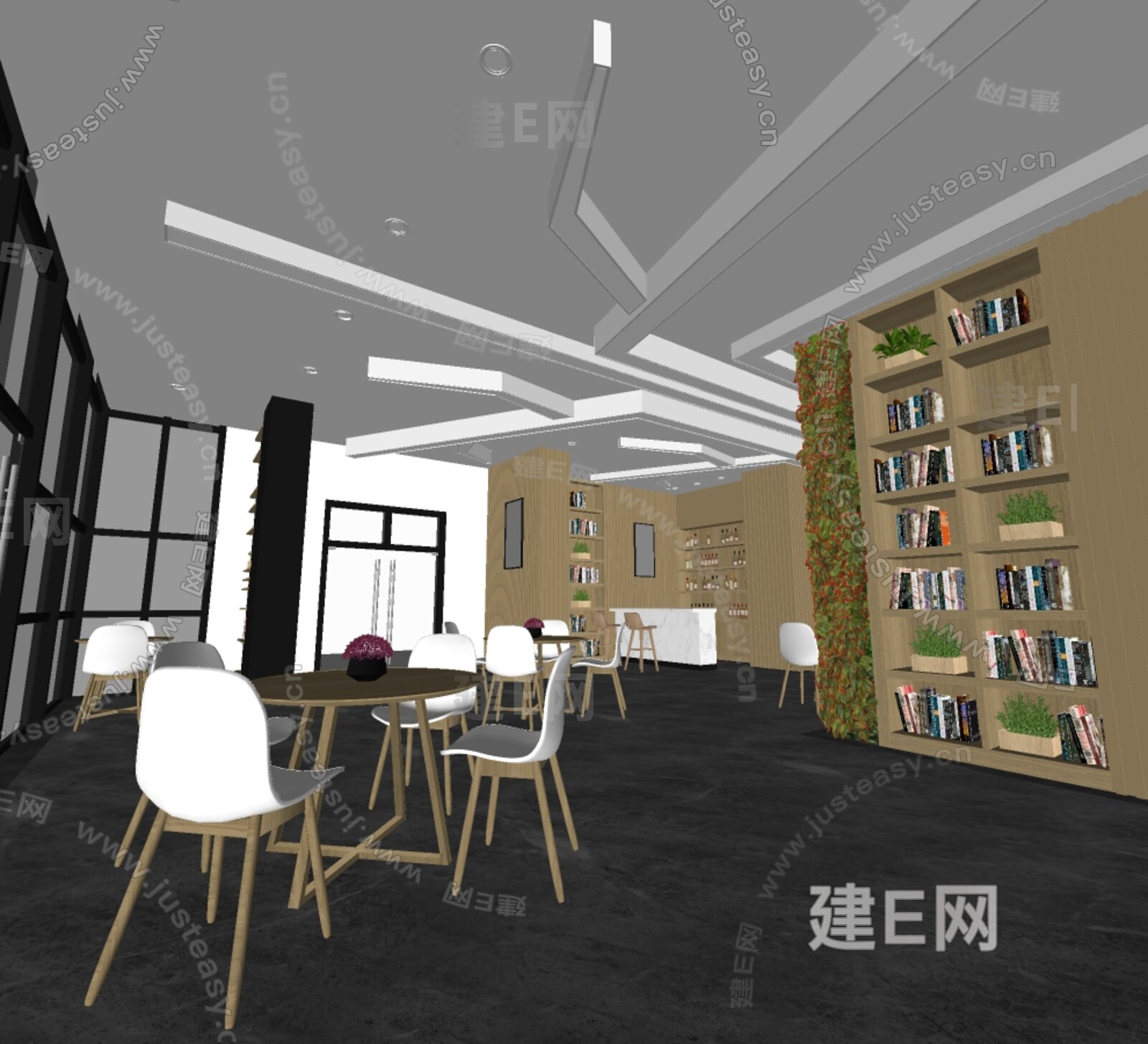 现代图书馆模型SU模型下载[ID:108480569]_建E室内设计网