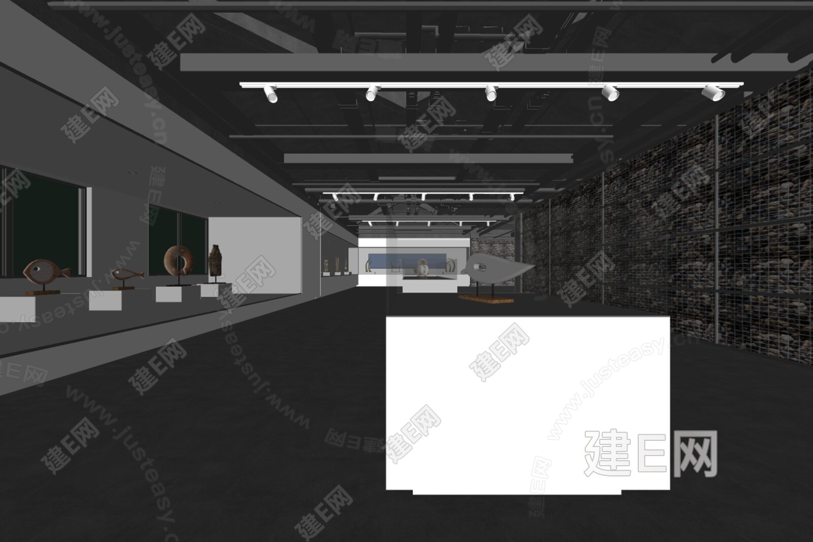 现代博物馆展厅模型SU模型下载[ID:108415071]_建e网su模型