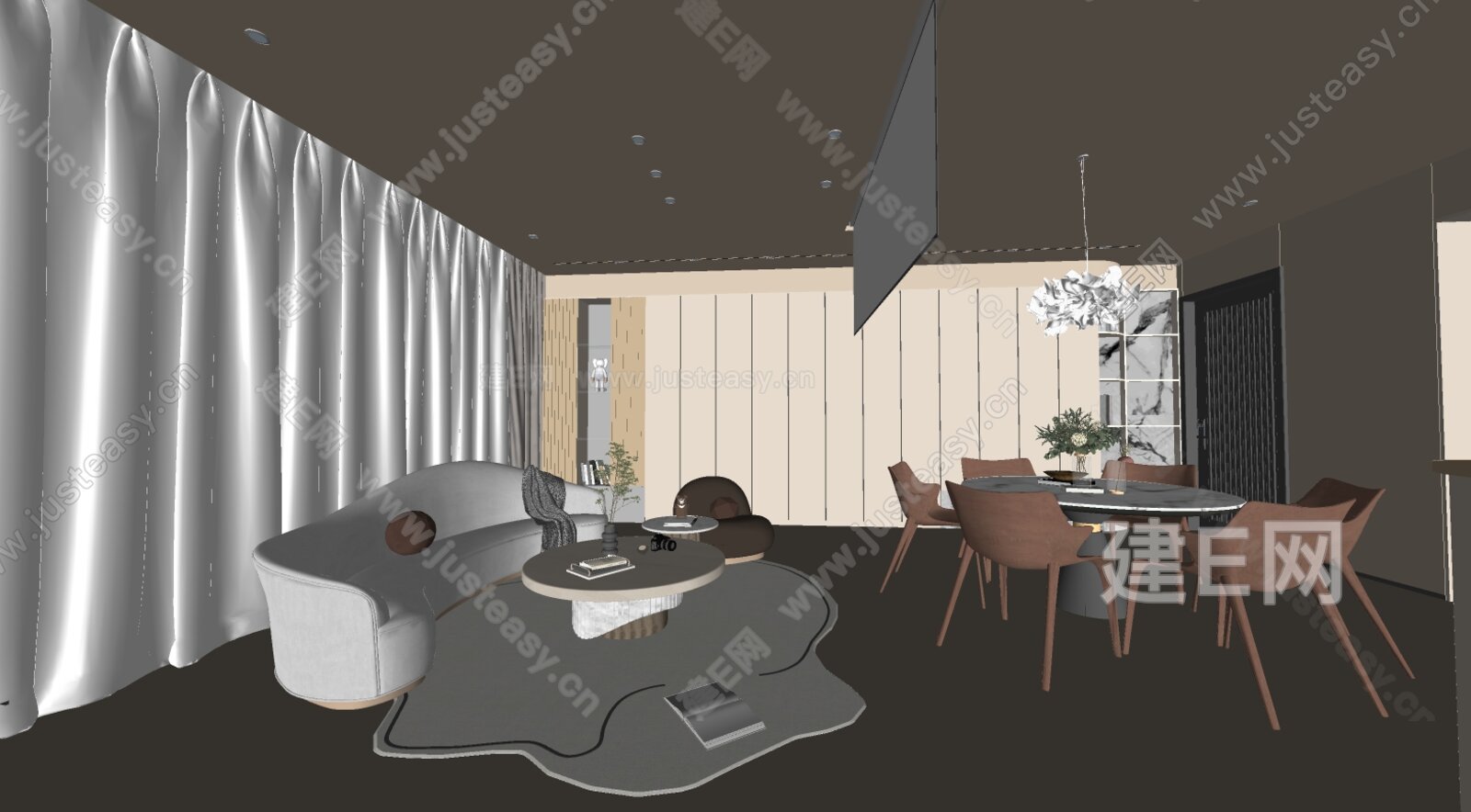 现代客餐厅模型SU模型下载[ID:108152913]_建E室内设计网