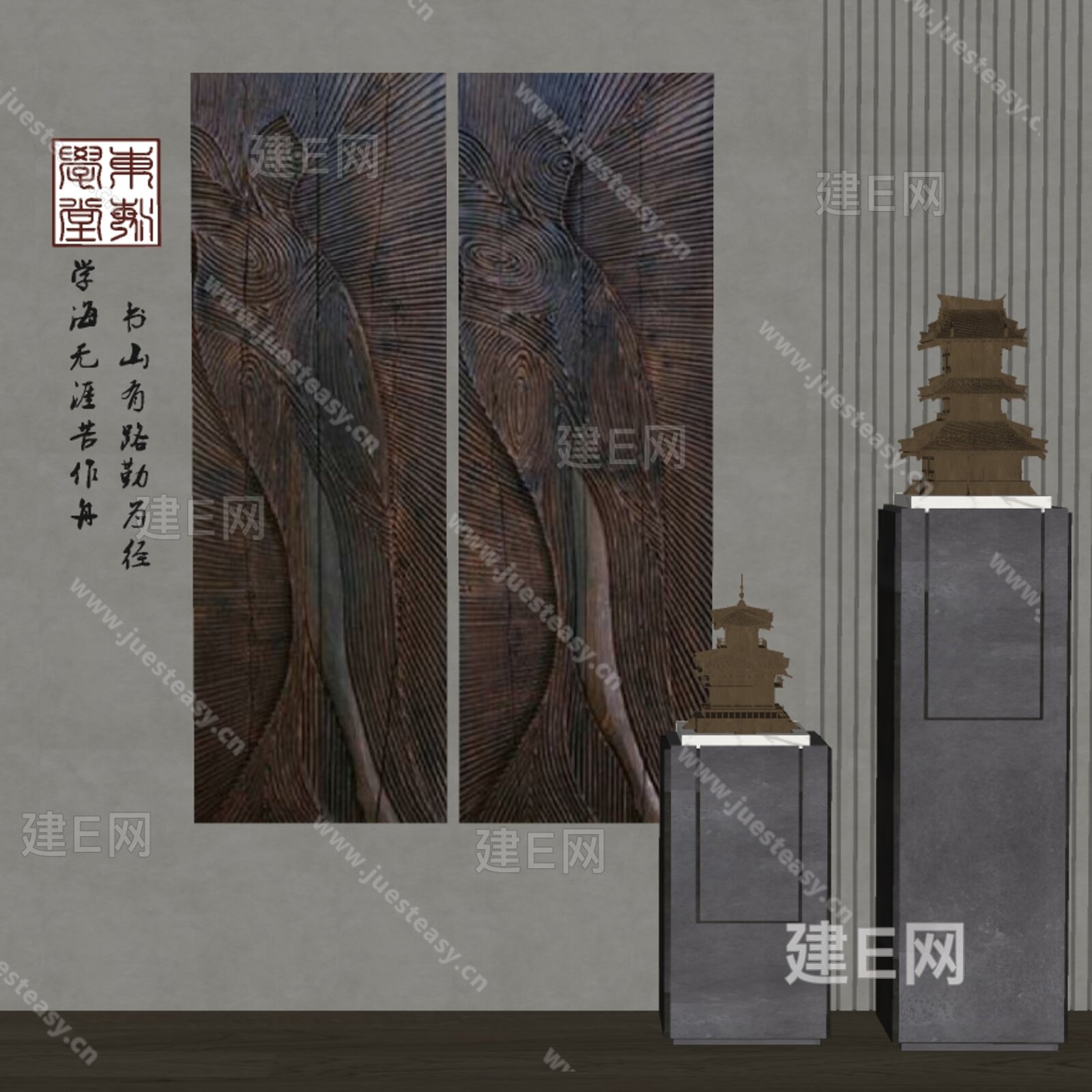 新中式装饰画模型SU模型下载[ID:101533716]_建E室内设计网