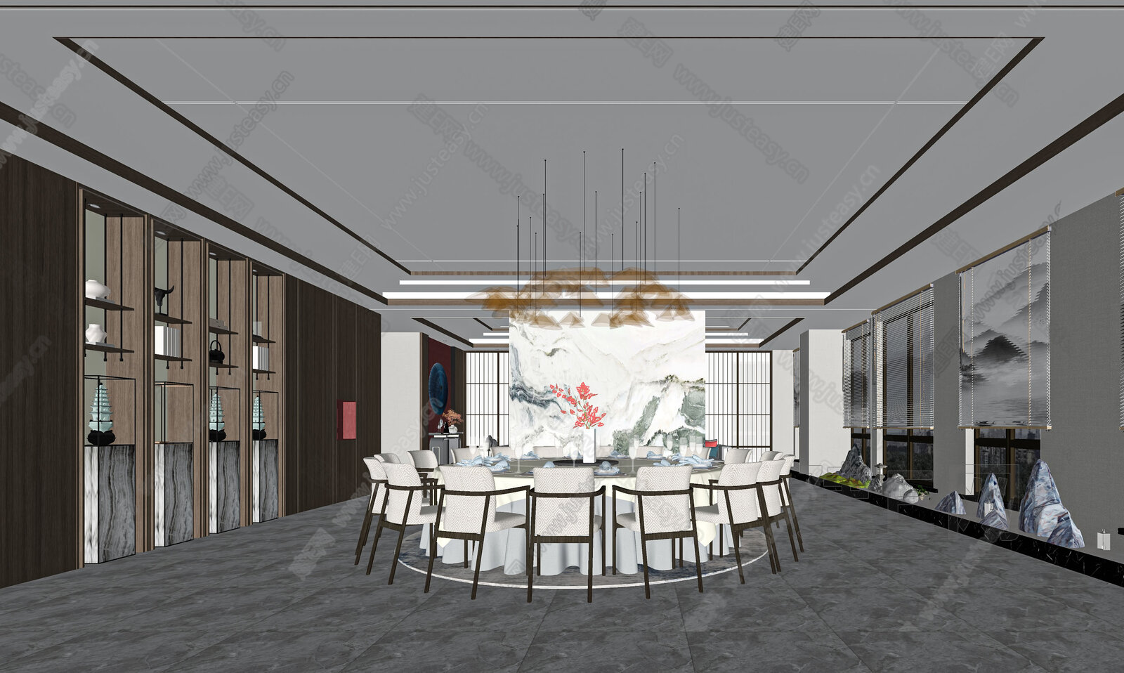 新中式酒店餐饮包房 模型SU模型下载[ID:102123522]_建E室内设计网