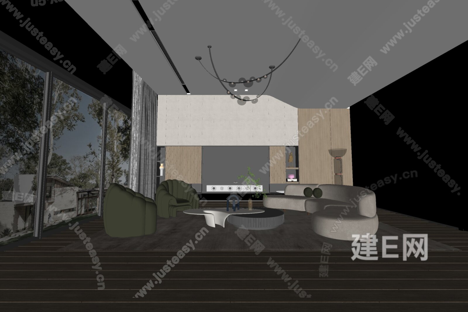 现代客厅模型SU模型下载[ID:102647934]_建E室内设计网