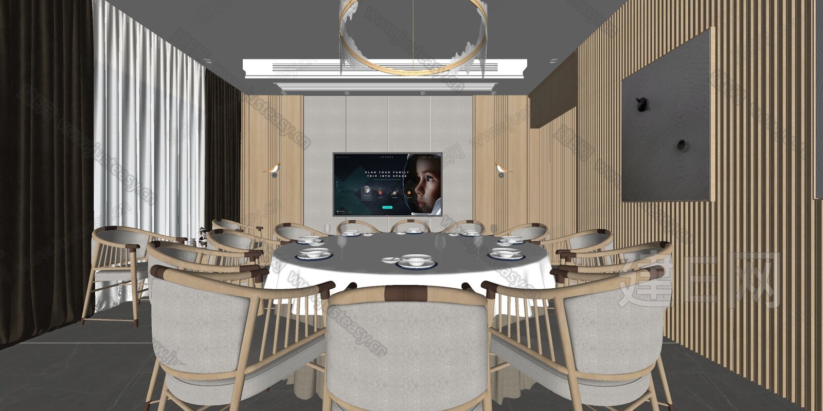 新中式包厢模型SU模型下载[ID:102320224]_建E室内设计网