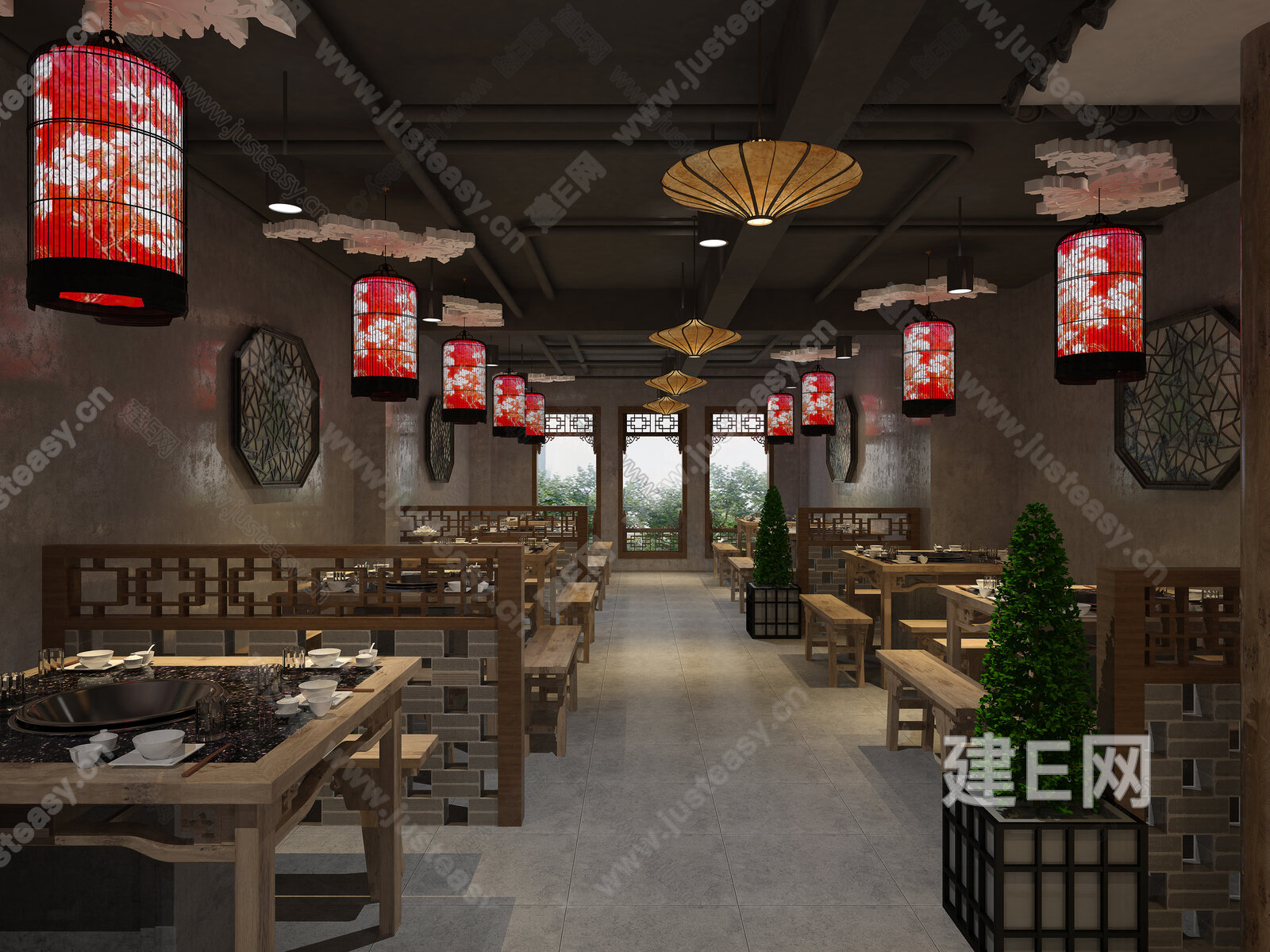 新中式火锅店模型SU模型下载[ID:102254654]_建e网su模型