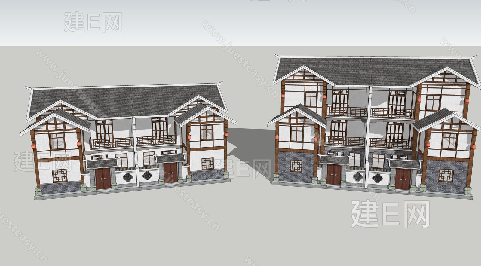 新中式川西民居模型SU模型下载[ID:102975631]_建e网su模型